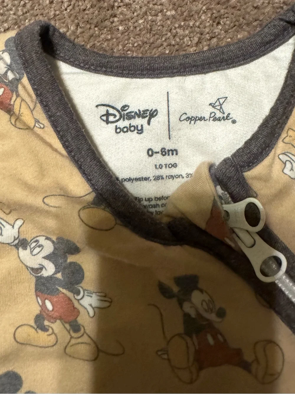 Disney Baby Beige Mickey Mouse Sleeveless Zip Sleep Sack